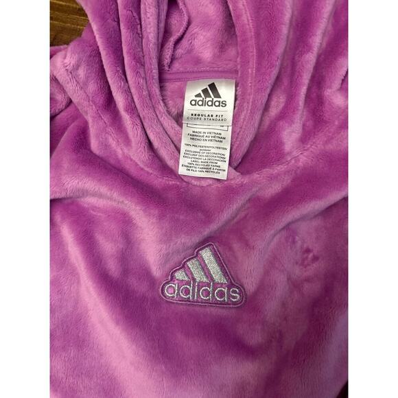Fuzzy Pink Adidas Girls Hoodie with front pocket size XL size 16 velour feel - Picture 3 of 8